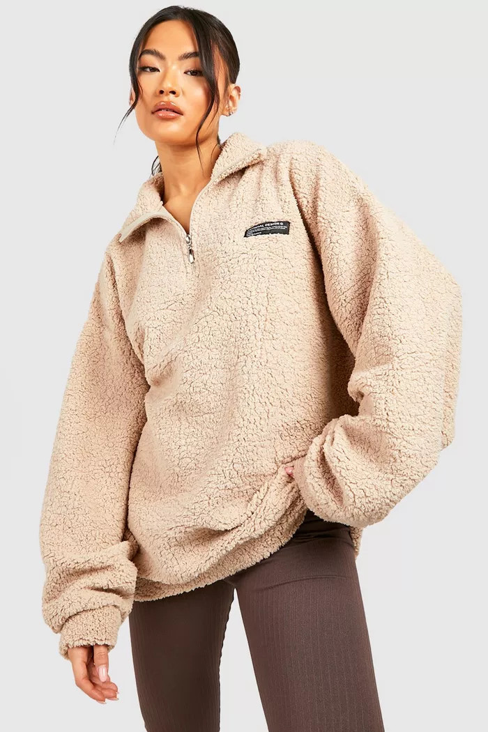 Borg Funnel Neck Zip Sweater | Boohoo.com (UK & IE)