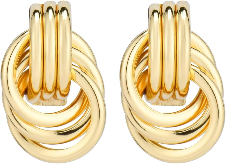 Chunky Gold Knot Earrings for Women, 14K Drop Dangle Earrings Chunky Statement Earrings Trendy Lo... | Amazon (US)