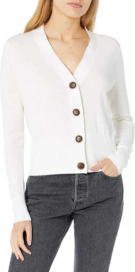 The Drop Women's Daniela Boxy V-Neck Fine Jersey Cardigan Sweater | Amazon (US)