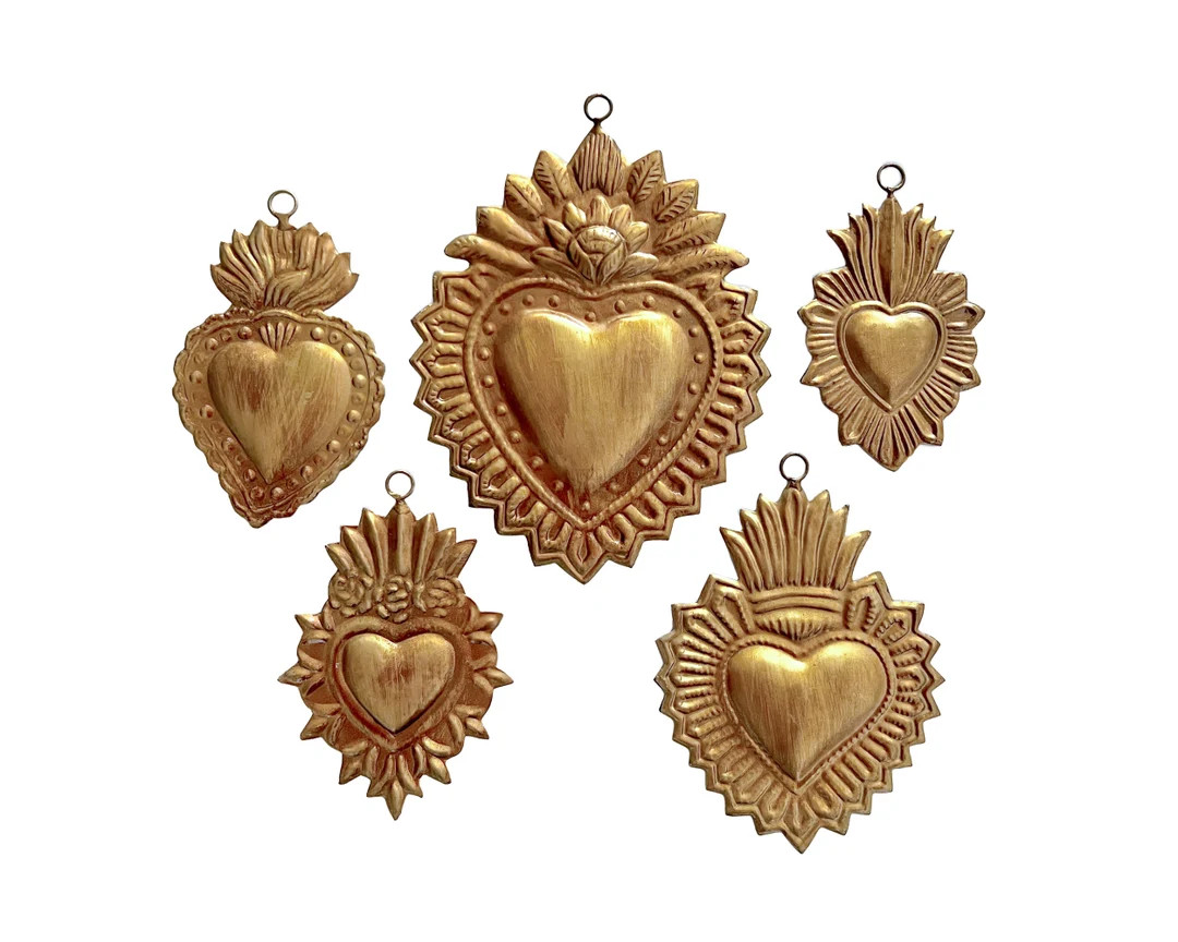 Hanging Sacred Heart Milagro Heart Antique Gold Exvoto - Etsy | Etsy (US)