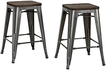 DHP Fusion Metal Backless 24" Counter Stool with Wood Seat, Distressed Metal Finish for Industria... | Amazon (US)