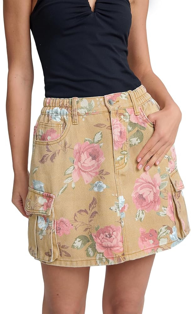 SCOFEEL Women's Floral Print Cargo Skirt Y2K Elastic Waist Denim Mini Skirt Casual 2026 Jean Skir... | Amazon (US)