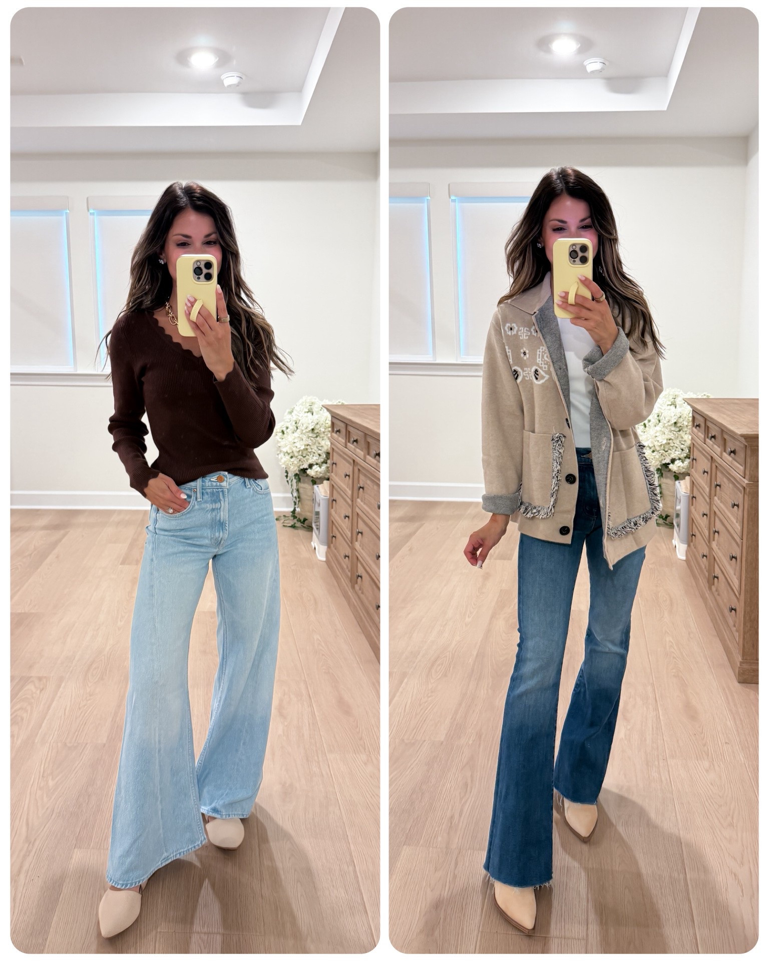 Wide leg jeans-sized down, 23 petite at 5’1

Bootcut jean-tts, 24, full length on me at 5’1

#LTKPetite #LTKOver40 #LTKootd