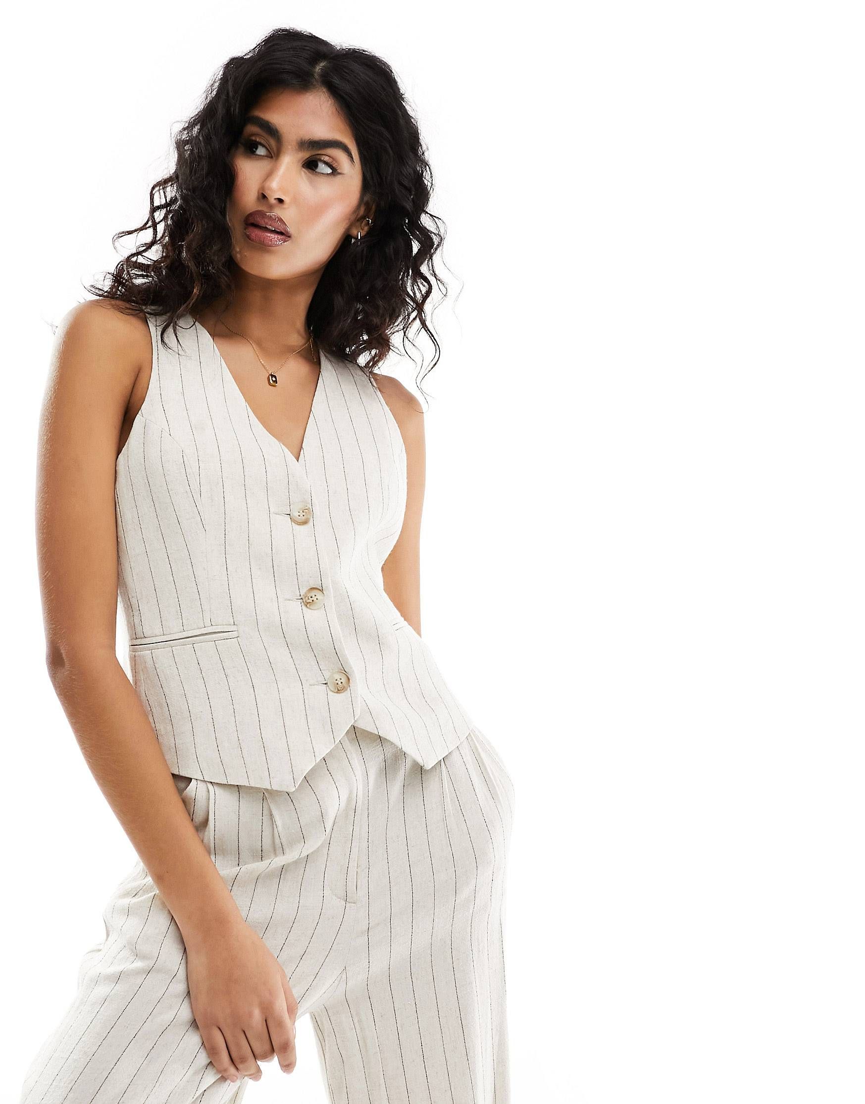 ASOS DESIGN waistcoat with linen in stripe | ASOS (Global)
