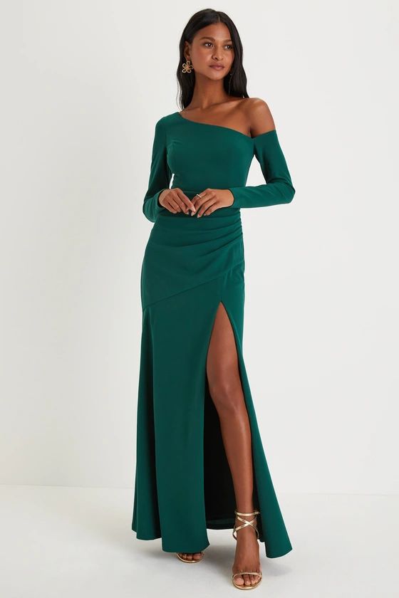 Elegant Sensation Emerald Green Asymmetrical Pleated Maxi Dress | Lulus (US)
