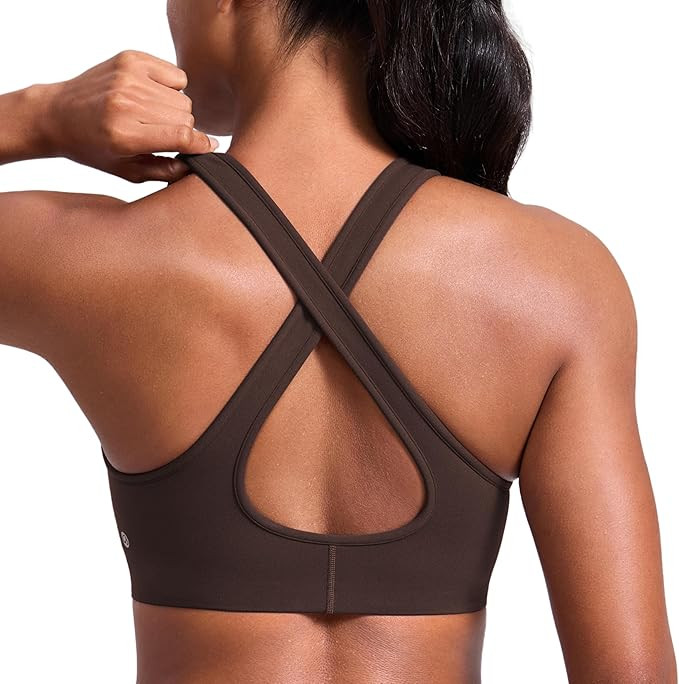 CRZ YOGA Butterlift Deep V Neck Sports Bras for Women - Padded Gym Wide Straps Cut-Out Cross Back... | Amazon (US)