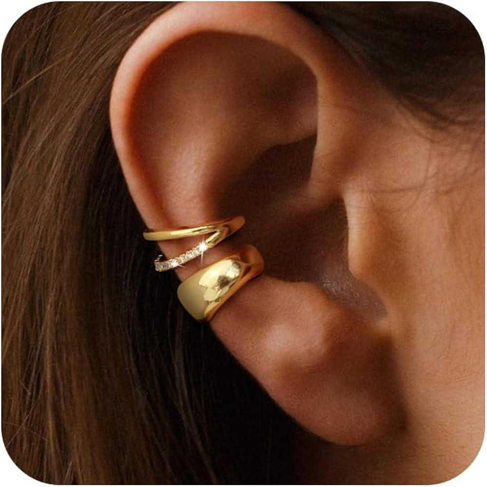 Dainty Small Ear Cuff for Women - Trendy 14K Gold Plated CZ Non Piercing Cartilage Earring Set Je... | Amazon (US)
