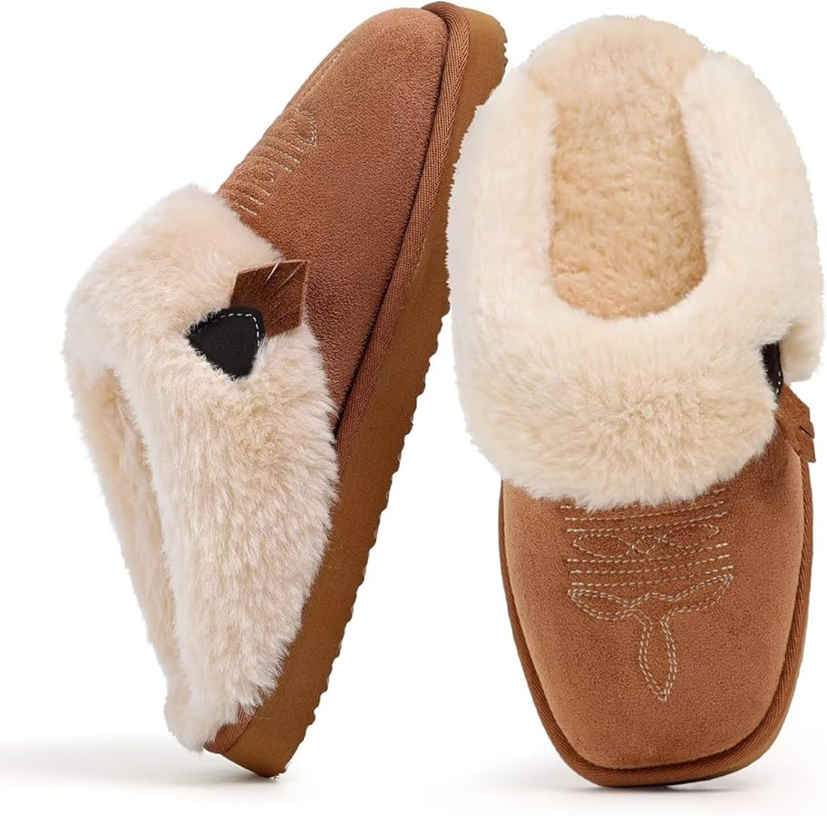 OOW Western Fluffy Slippers for Women with Memory Foam Comfy Houes Cowgirl Boot Slippers for Bedr... | Amazon (US)