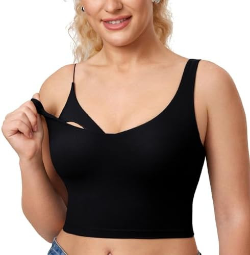 MOMANDA Women's Nursing Bras Longline Sports Breastfeeding V Neck Sleeveless Crop Tank Top with B... | Amazon (US)