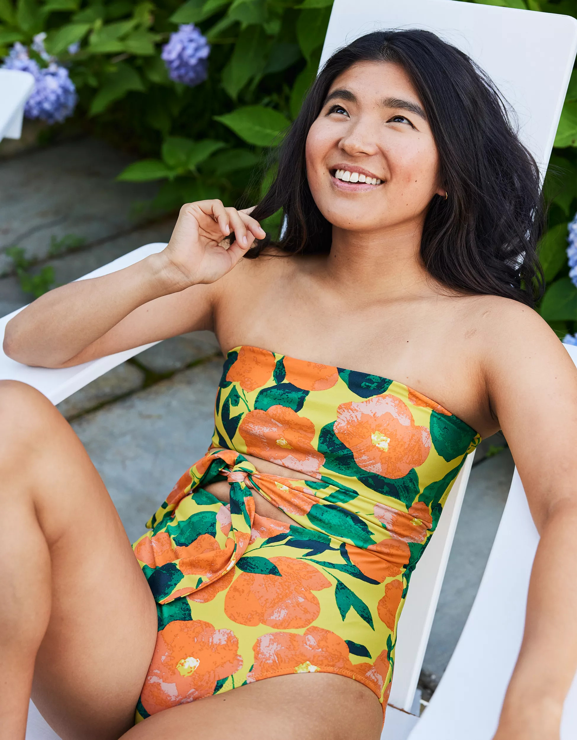 Aerie Printed Wrap Bandeau One Piece Swimsuit | American Eagle Outfitters (US & CA)