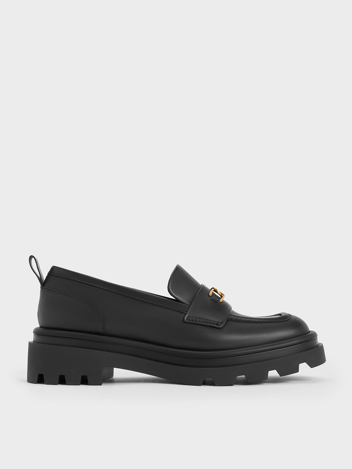 Gabine Leather Pull-Tab Loafers
 - Black | Charles & Keith EU