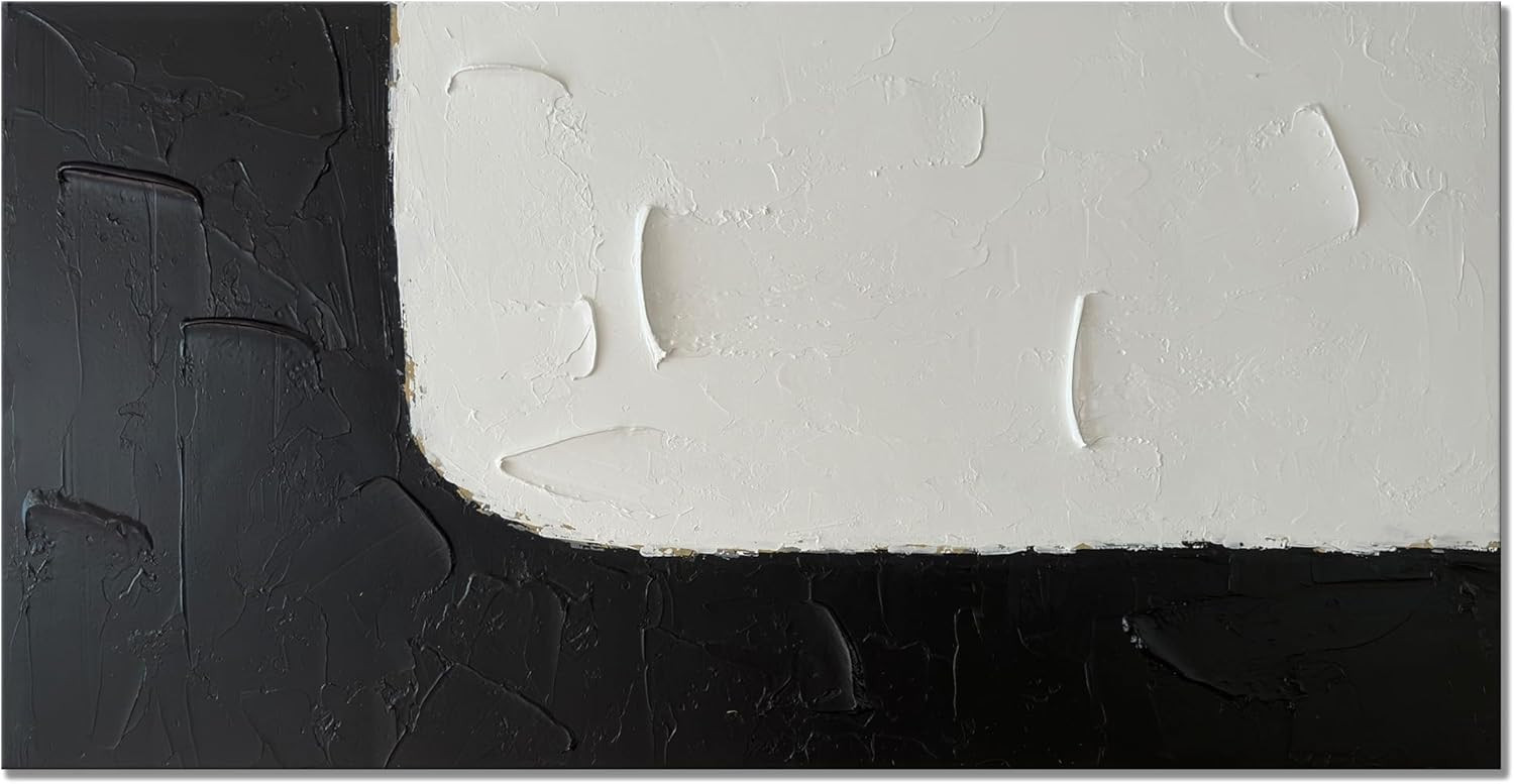 zoinart Handmade Large Black and White Canvas Wall Art 48x24 Inches Abstract Wall Paintings Moder... | Amazon (US)