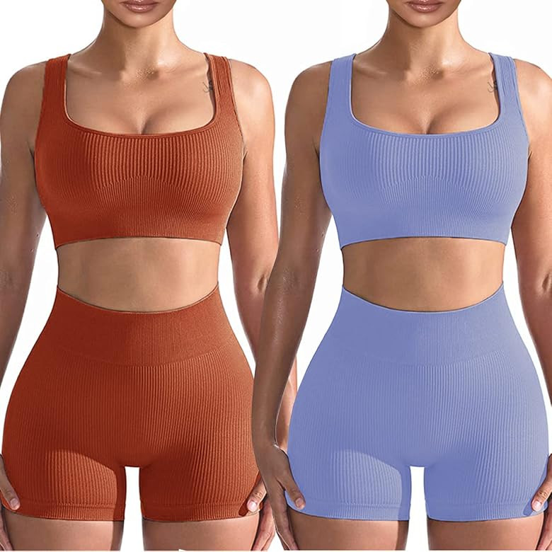 Workout Sets for Women 2 Piece, Cute YOGA Workout Set, Two Piece Workout Outfits,2 Pack | Amazon (US)