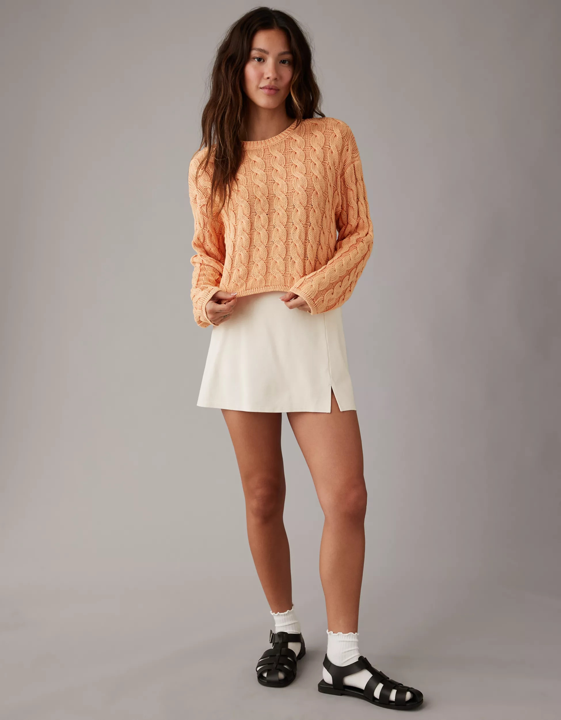 AE Cropped Cable-Knit Sweater | American Eagle Outfitters (US & CA)