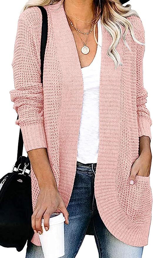 ZESICA Women's Long Sleeve Open Front Casual Lightweight Soft Knit Cardigan Sweater Outerwear wit... | Amazon (US)