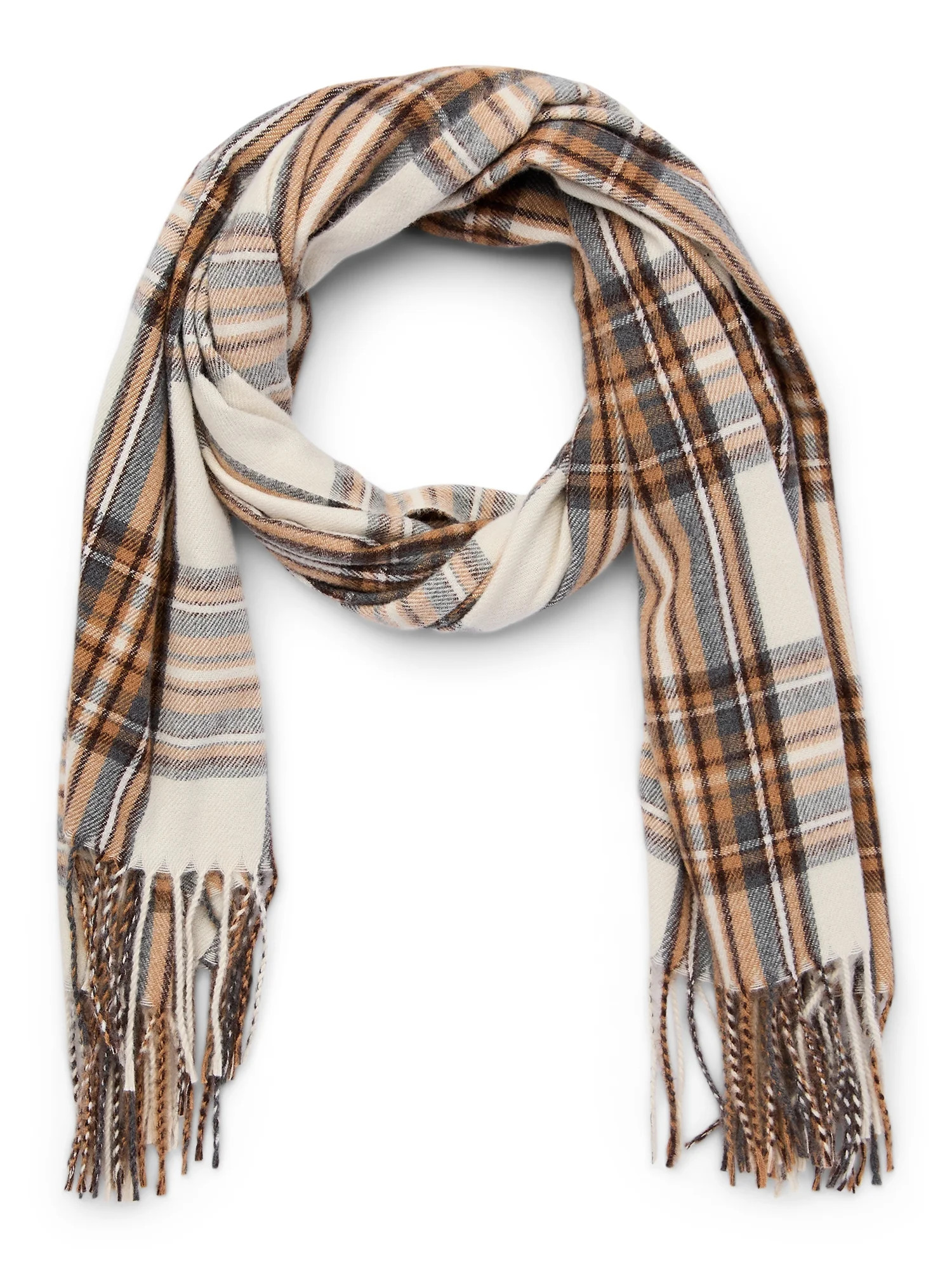 Time and Tru Women's Plaid Blanket Winter Scarf, Pearl White | Walmart (US)