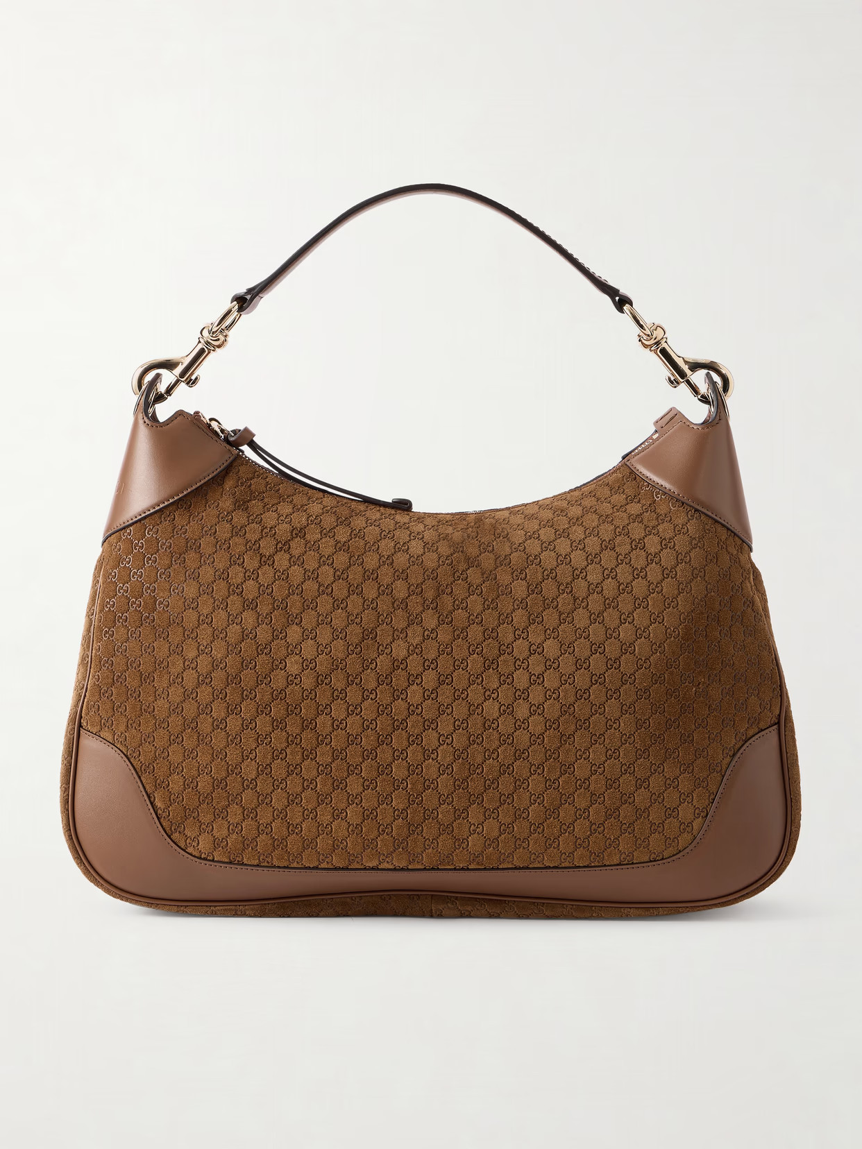 Gucci - Gucci B Medium Leather-trimmed Debossed Suede Shoulder Bag - Brown | NET-A-PORTER (US)
