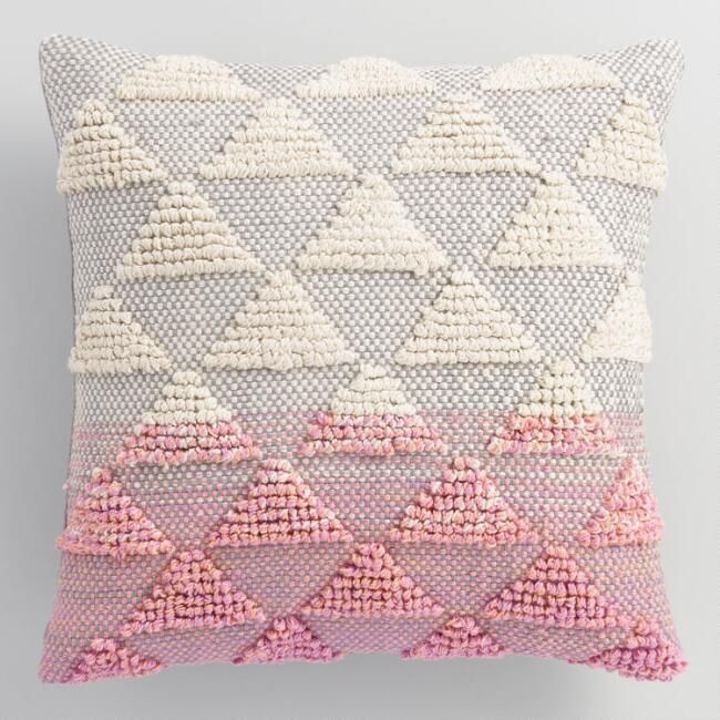 Pink Woven Triangle Indoor Outdoor Throw Pillow | World Market