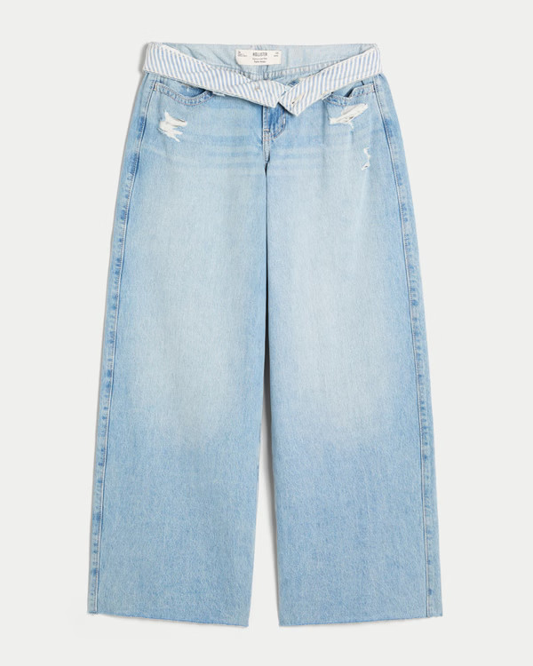 Women's Curvy Low-Rise Light Wash Foldover Waist Super Baggy Jeans | Women's Clearance | Holliste... | Hollister (US)