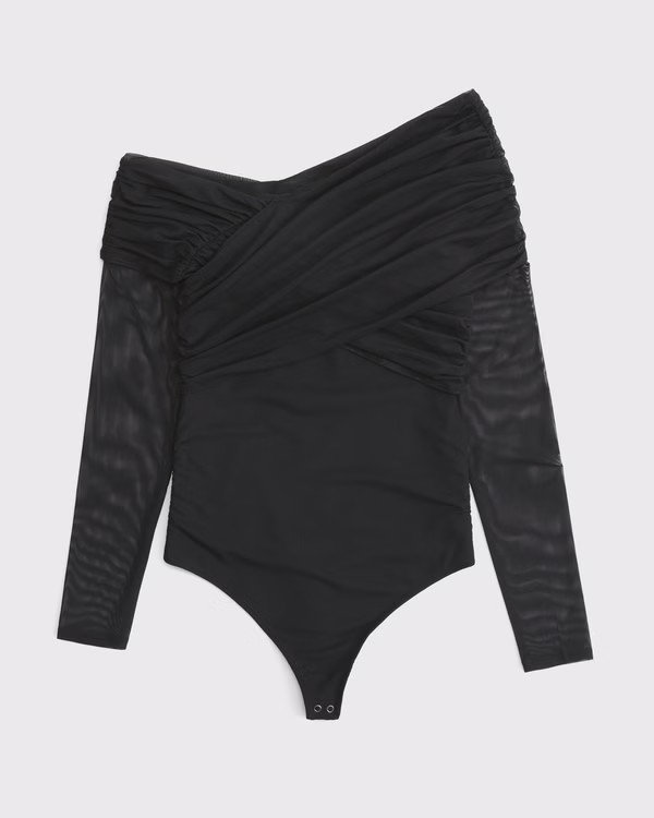 Long-Sleeve Asymmetrical Wrap Bodysuit | Abercrombie & Fitch (US)
