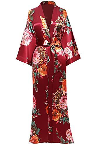 BABEYOND Women's Kimono Robe Long Satin Silky Floral Lightweight Bridesmaid Wedding Bachelorette Party Robe | Amazon (US)