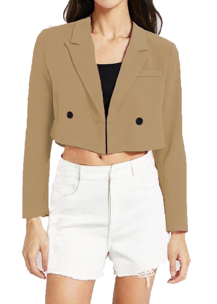 Womens Cropped Blazer Business Casual Lightweight Long Sleeve Suit Jacket Work Office Blazer for ... | Amazon (US)