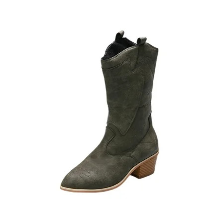 Ferndule Women Block Asdf Walking Retro Mid Calf Comfort Pointed Toe Western Cowgirl Boots Green 8.5 | Walmart (US)