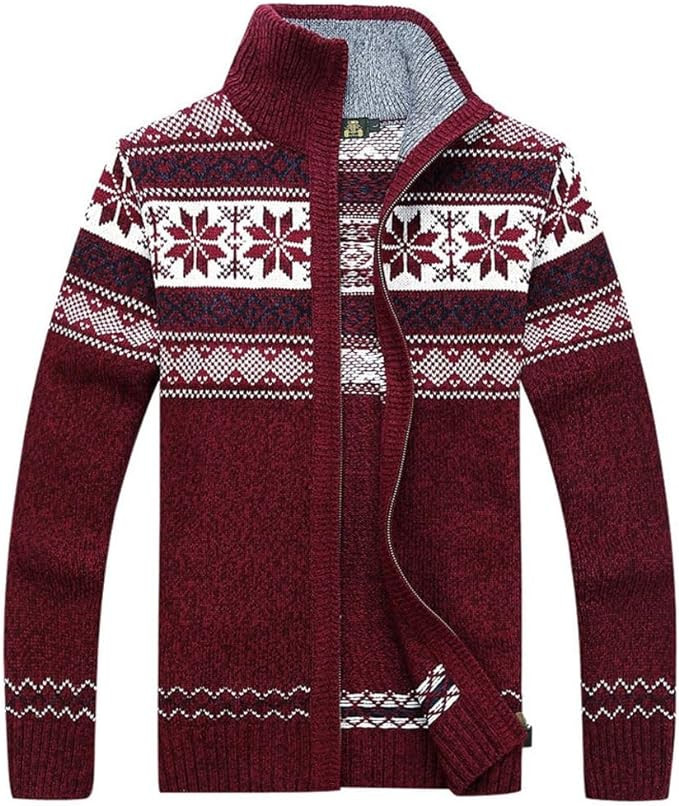 Kedera Men's Cardigan Sweaters Stand Collar Cable Thick Knitted Full Zip Sweater with Pattern | Amazon (US)