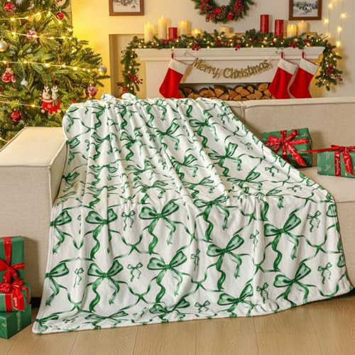 Buryeah Christmas Bow Throw Blanket Preppy Blanket Coquette 50" x 60" Flannel Soft Cute Bow Decor Lightweight Aesthetic Plush Room Decor for Sofa Couch Travel Bed Christmas Halloween Decoration | Amazon (US)