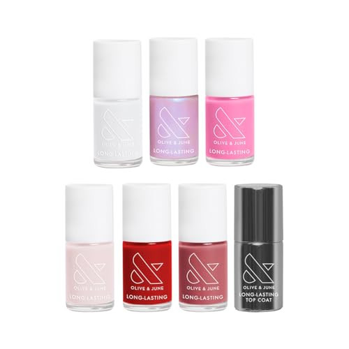 Olive & June Long Lasting Nail Polish Set | Includes 6 Chip-Resistant Shades (Pink Goldfish, HD, Grateful & Kind, CCT, LD, CV) + Top Coat | Vegan, Cruelty-Free | Salon-Quality at Home | Amazon (US)