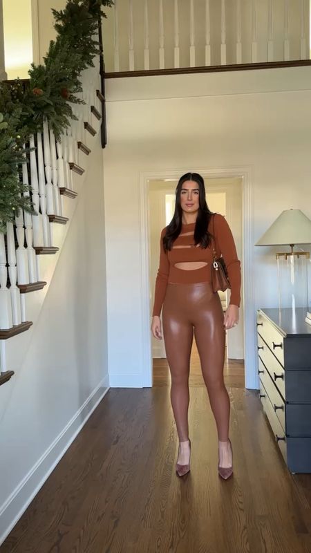 Date night - revolve - concert outfit - all brown outfit - styling brown - faux leather pants - body suit - bodysuit with cut outs

#LTKSeasonal #LTKstyletip