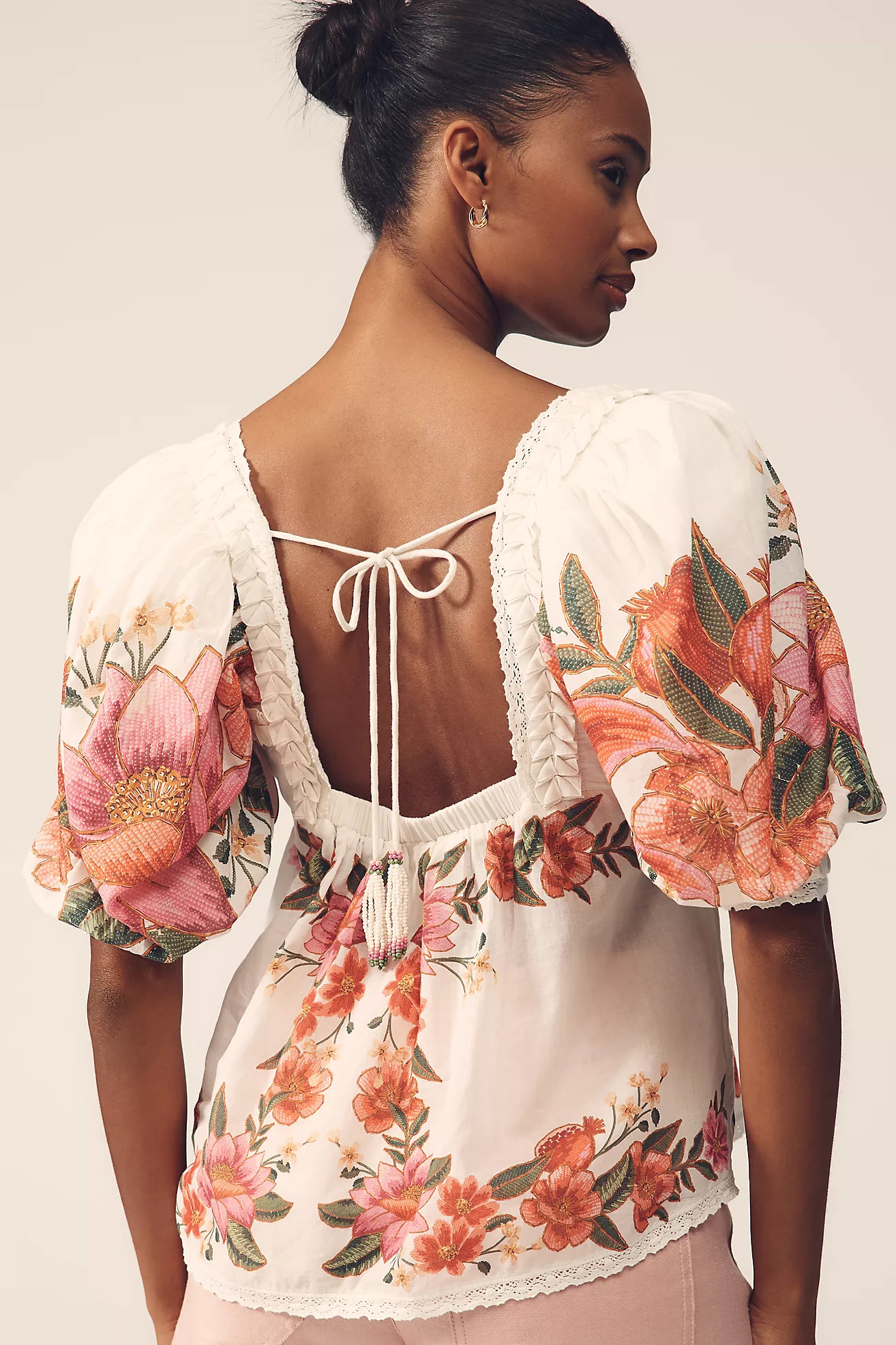 Farm Rio Summer Fruit Cotton Puff-Sleeve Square-Neck Blouse | Anthropologie (US)