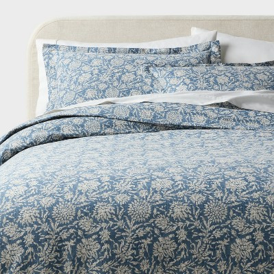 King Casual Textured Cotton Printed Duvet Cover and Sham Set Blue - Threshold™ | Target