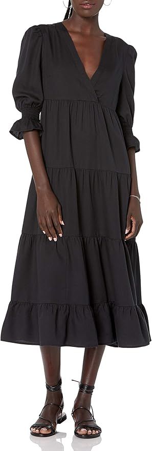 The Drop Women's Belle Puff-Sleeve V-Neck Tiered Midi Dress | Amazon (US)