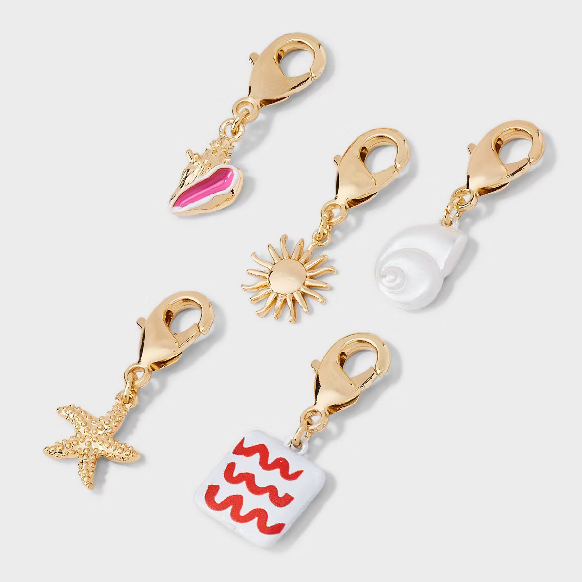 Shells Starfish Sun Charm Set 5pc - A New Day™ Gold/White/Red | Target