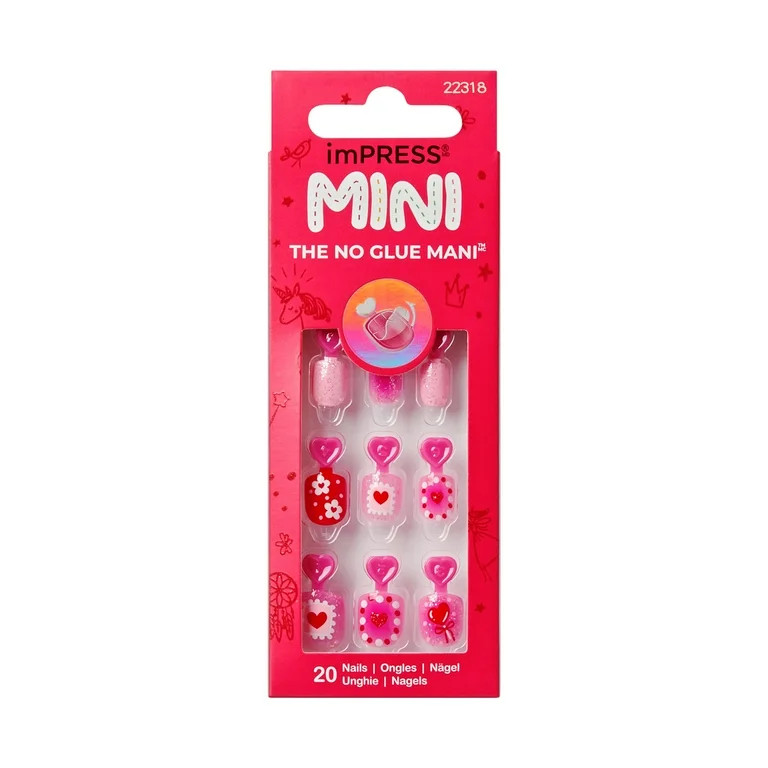 KISS imPRESS MINI Valentine’s Day Press On Nails, Candy Heart, Pink Squoval, 30 Count | Walmart (US)