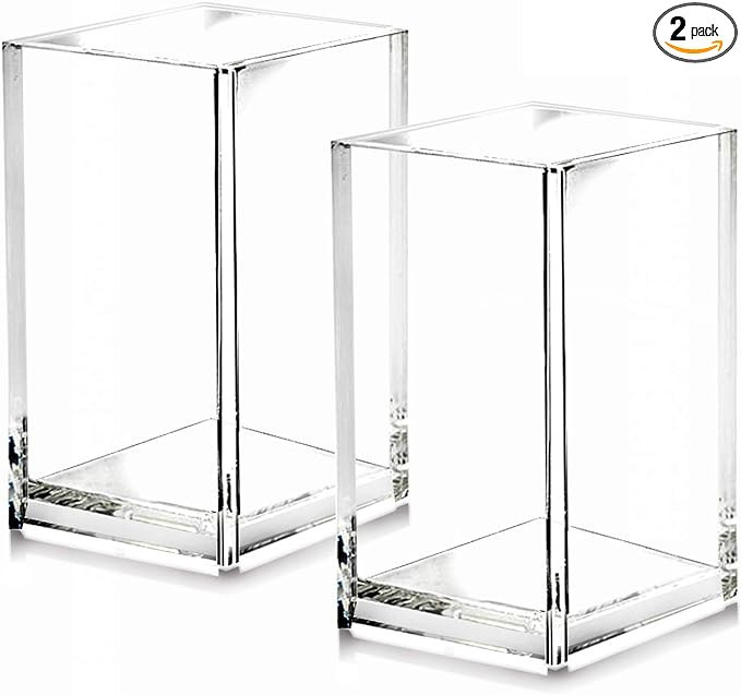 2 Pack Clear Acrylic Pencil Pen Holder Cup,Desk Accessories Holder,Makeup Brush Storage Organizer... | Amazon (US)