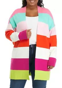 Plus Size Color Block Stripe Cardigan | Belk