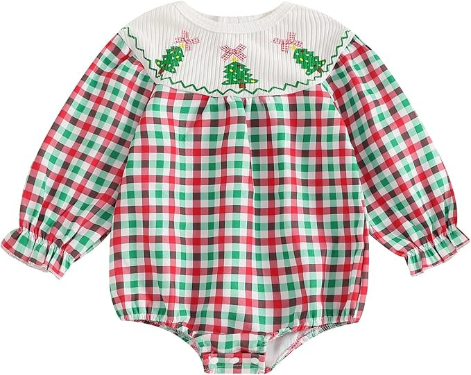 Newborn Infant Girl Long Sleeve Plaid Bubble Romper Fall Winter Clothes Cute Christmas Outfit for... | Amazon (US)