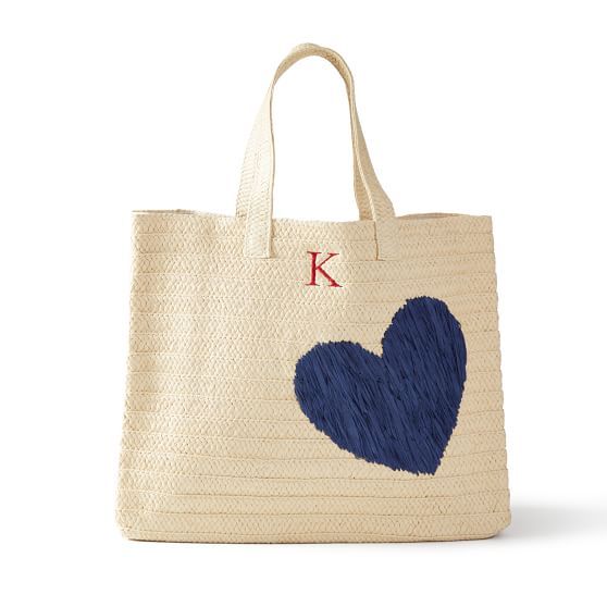 Heart Embroidered Oversized Straw Beach Tote | Mark and Graham