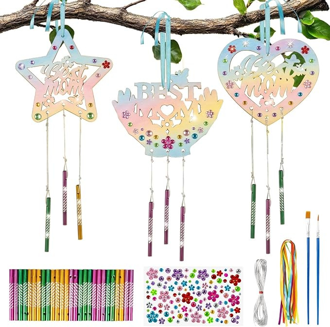 RAINFLOW Wooden MOM Wind Chime Kit - 9 Pcak Wood Spring Crafts Make Your Own Mother's Day Wind Ch... | Amazon (US)