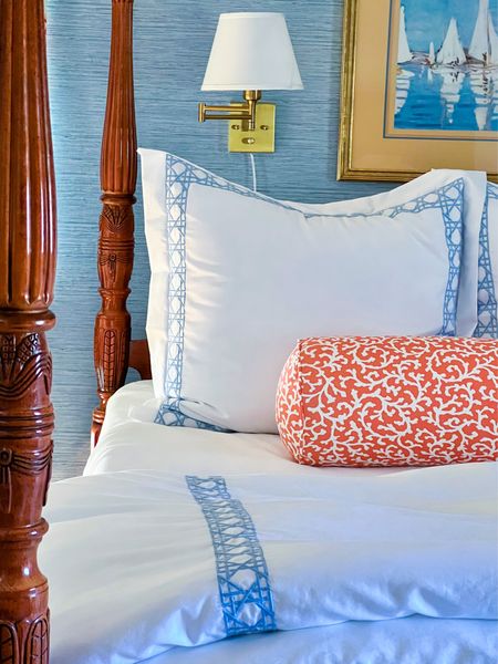 We love our blue caned embroidered bedding from Lands End. It’s high quality and very affordable. Also, it’s a sateen weave which means it wrinkles less  

#LTKhome