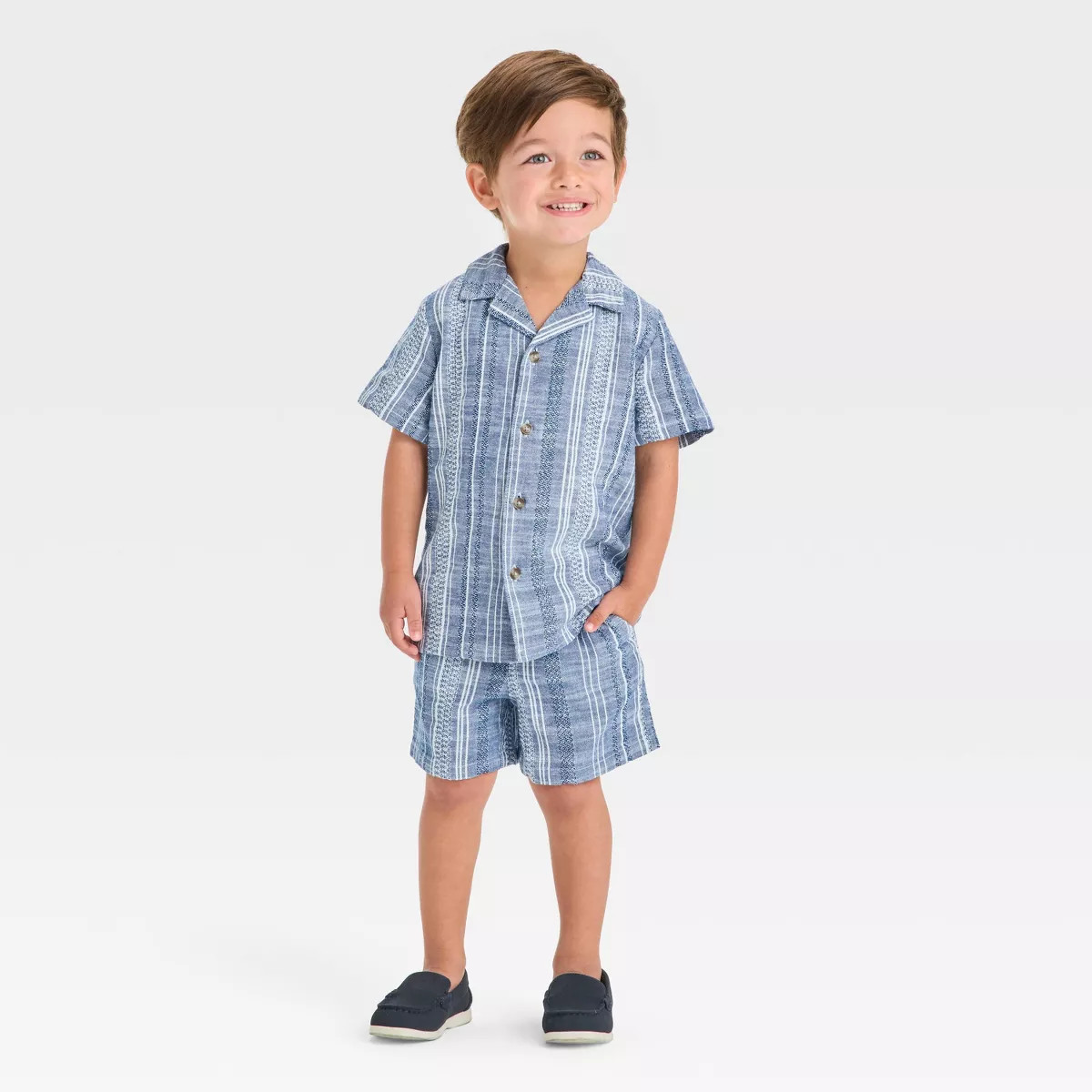 Toddler Boys' 4th Of July Short Sleeve Chambray Button Up and Shorts Set - Cat & Jack™ Light Bl... | Target