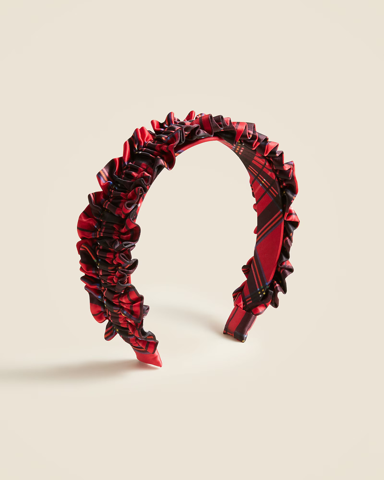 Girls' satin ruffle headband in Good Tidings plaid | J. Crew US