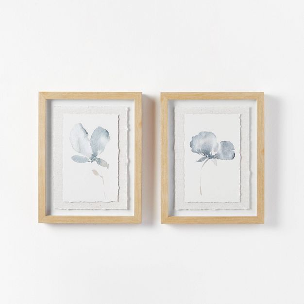(Set of 2) 11&#34; x 14&#34; Florals on Parchment Paper Framed Wall Arts - Threshold&#8482; desig... | Target
