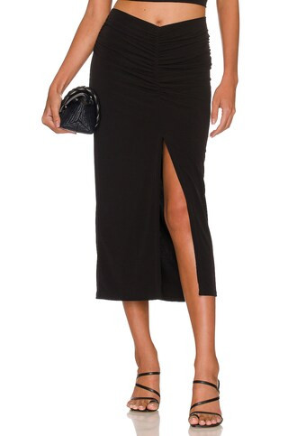 Lanston Ruched Midi Skirt in Black from Revolve.com | Revolve Clothing (Global)
