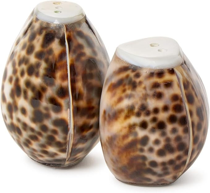 Two's Company Tiger Cowrie Shell Salt and Pepper Shakers in Natural Jute Pouch, 2.5-Inch | Amazon (US)