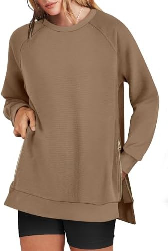 ANRABESS Women's Oversized Sweatshirts Crewneck Long Sleeve Tunic Pullover Shirts Side Zipper Hoo... | Amazon (US)