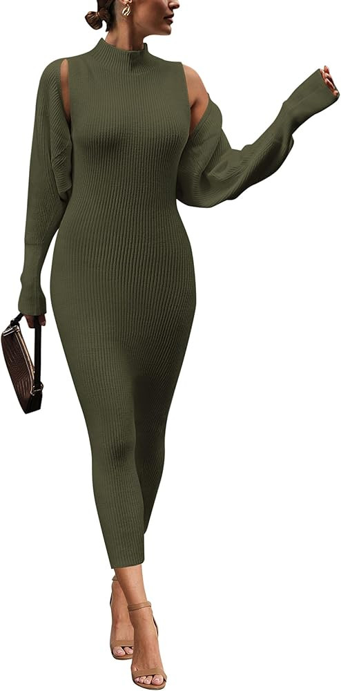 PRETTYGARDEN Womens Fall 2 Piece Outfits Bodycon Maxi Tank Pullover Sweater Dress And Long Sleeve... | Amazon (US)
