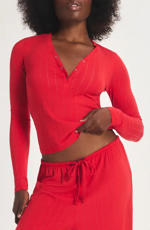 SAVAGE X FENTY Sleek Stitch Sleep Henley in Timeless Red at Nordstrom, Size 1X | Nordstrom